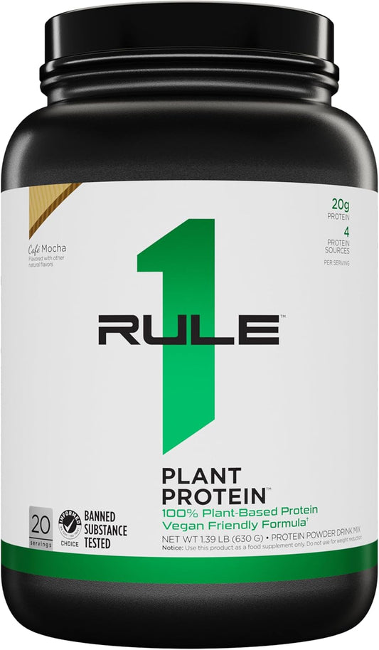 Plant-Based Rule 1 Proteins Café Mocha Protein Powder - Vegan, Gluten-Free, Dairy-Free, Soy-Free with 20g Protein per Serving (20 Servings)
