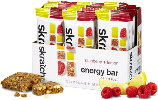 Plant-Based SKRATCH LABS Energy Bars - Raspberry Lemon Flavor (12 Pack) | Low Sugar, High Protein, Non-GMO, Gluten-Free, Soy-Free, Vegan, Kosher Snack