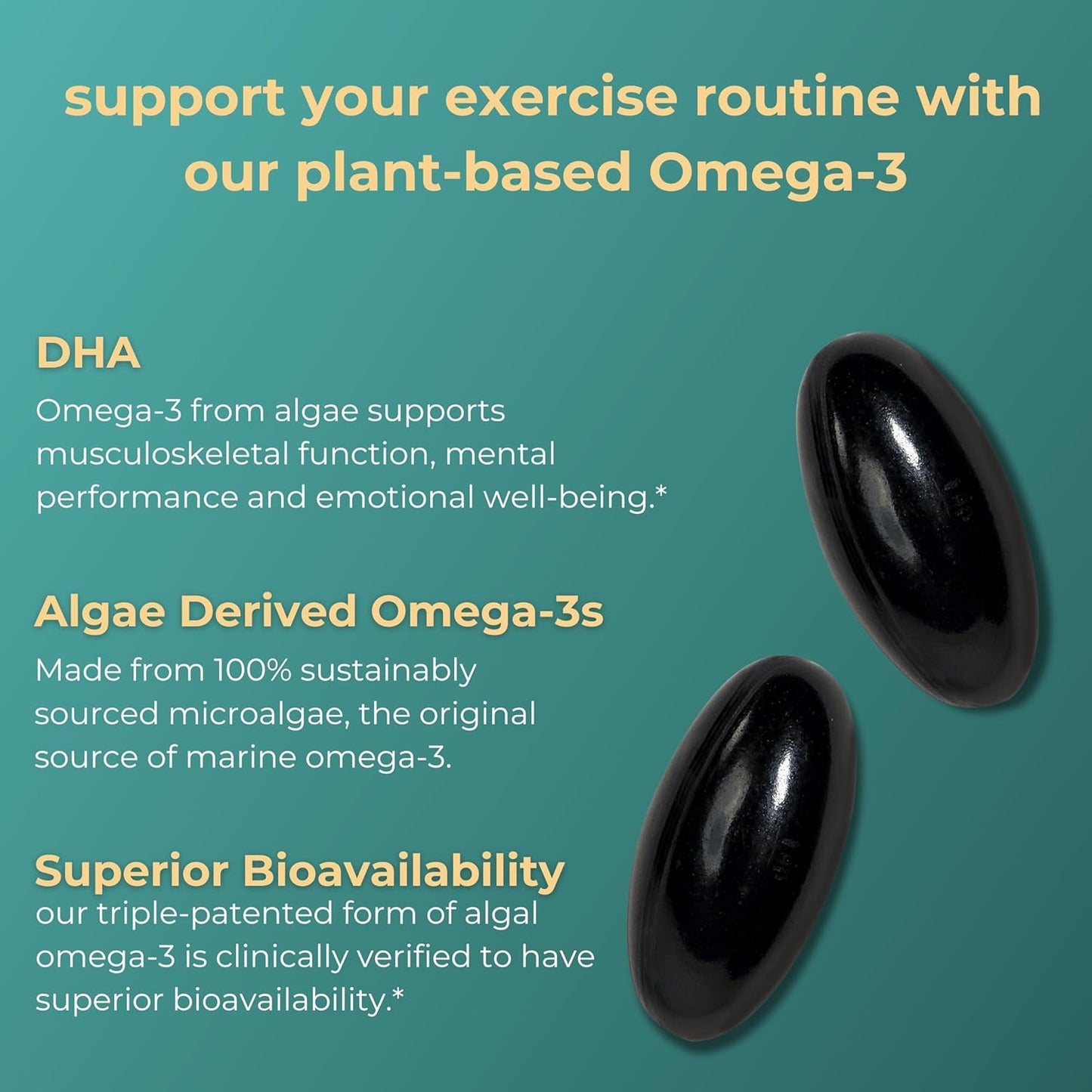 Plant-Based Vegan Algae Omega-3 Softgels for Exercise Recovery - 60 Count