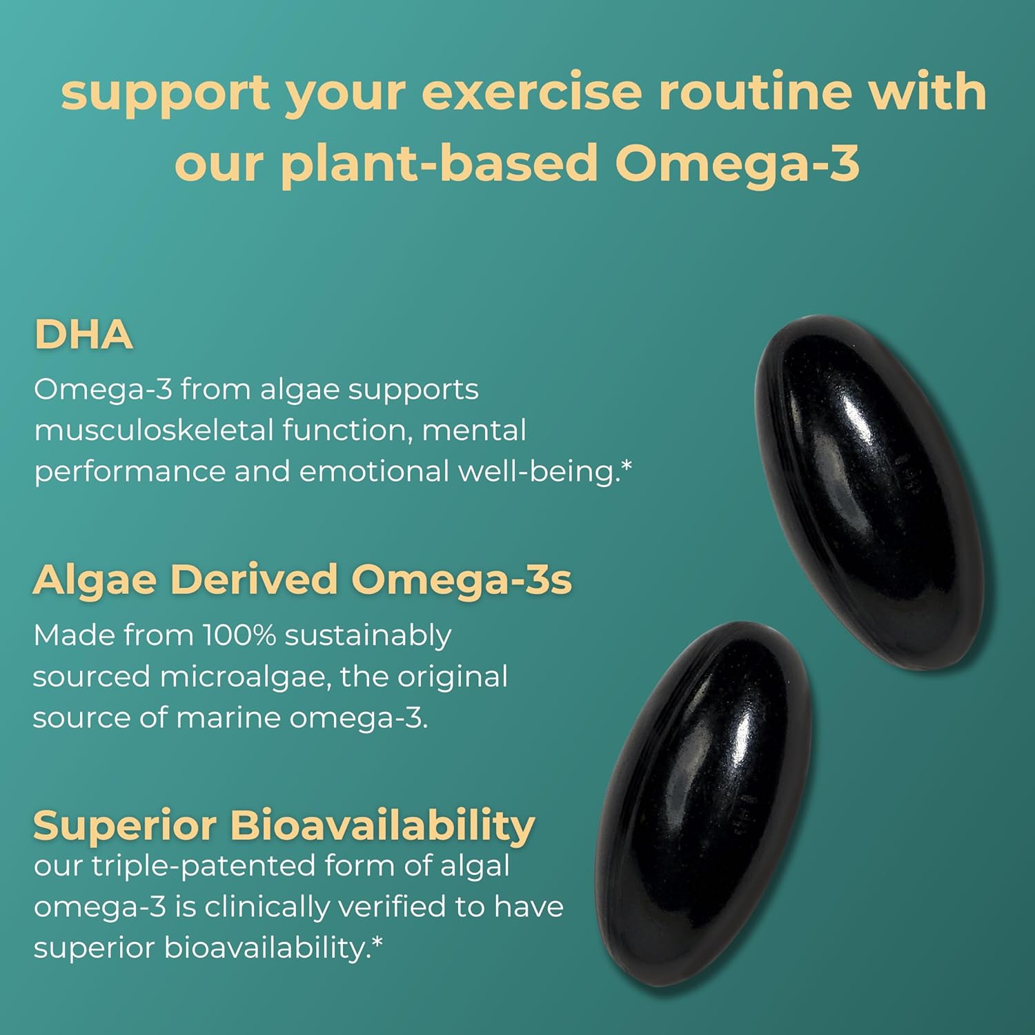 Plant-Based Vegan Algae Omega-3 Softgels for Exercise Recovery - 60 Count