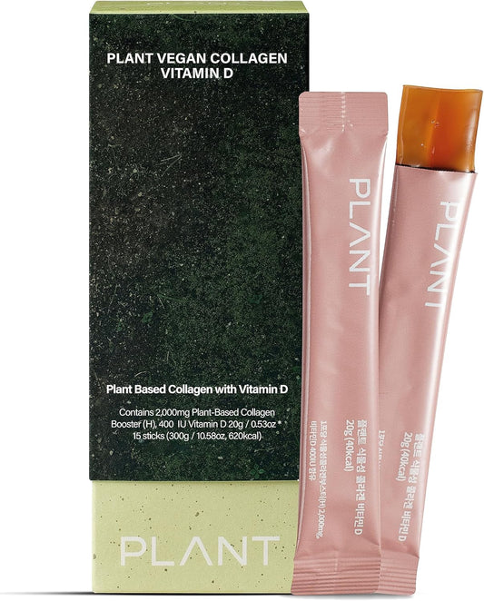 Plant-Based Vegan Collagen Jelly Supplement with Vitamin D3 - Low-Molecular Collagen Peptides for Korean Skincare. Citrus Yuzu Flavor (15 Sticks)