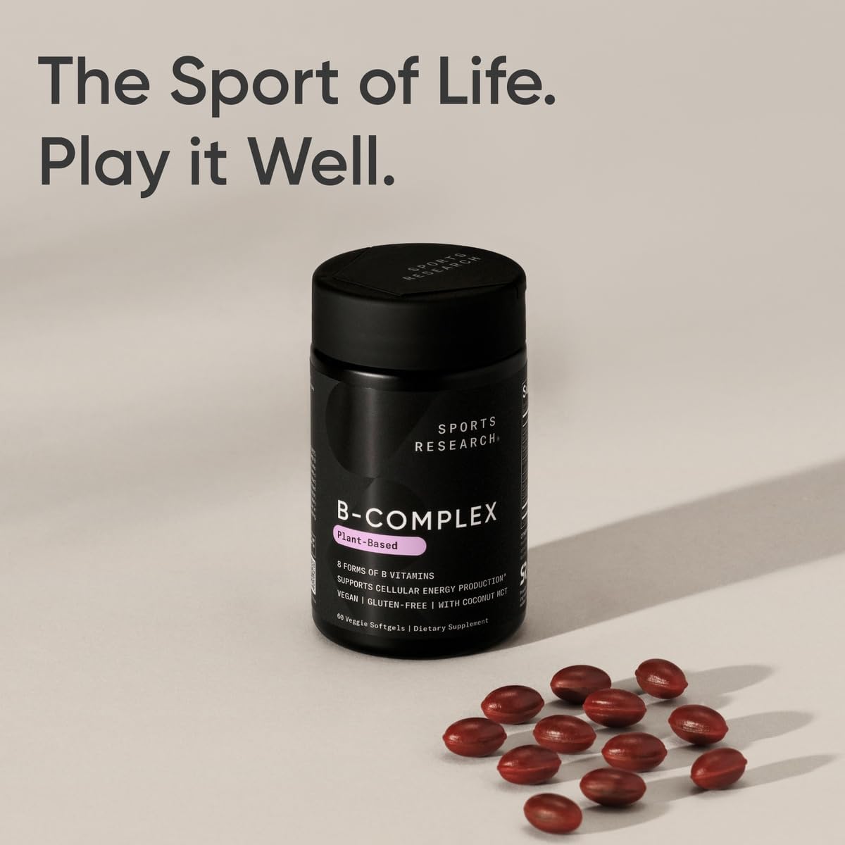 Plant-Based Vegan-Friendly Sports Research Vitamin B-Complex Softgels (60 Count)