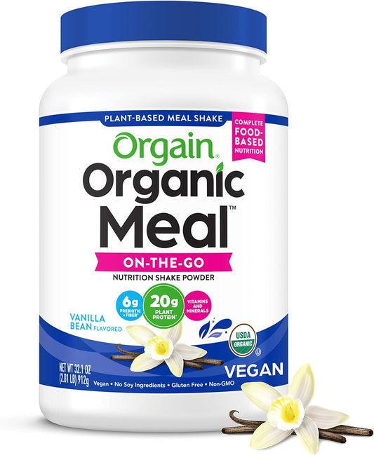 Plant-Based Vegan Meal Replacement Protein Powder with Vanilla Bean Flavor - 20g Protein, 6g Fiber, Fruits, Veggies, Greens - Gluten-Free, 2.01lb