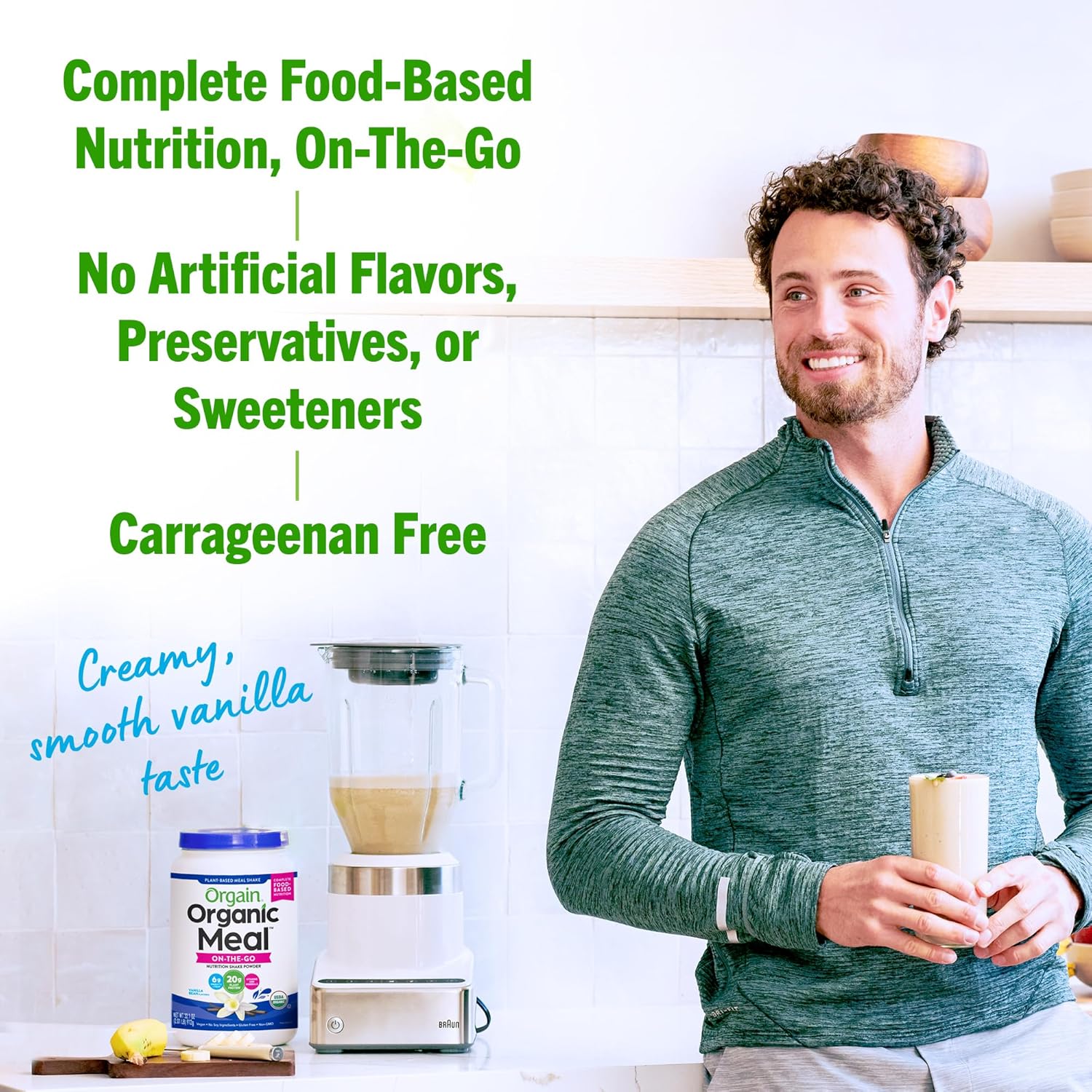 Plant-Based Vegan Meal Replacement Protein Powder with Vanilla Bean Flavor - 20g Protein, 6g Fiber, Fruits, Veggies, Greens - Gluten-Free, 2.01lb