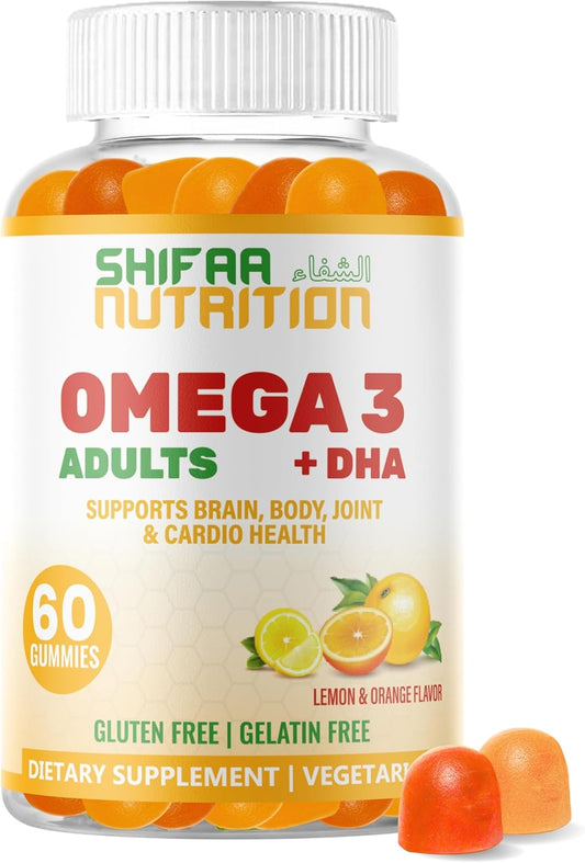 Plant-Based Vegan Omega 3 Gummies with DHA and Vitamin C for Brain and Cardiovascular Health - 60 Gummies - Halal