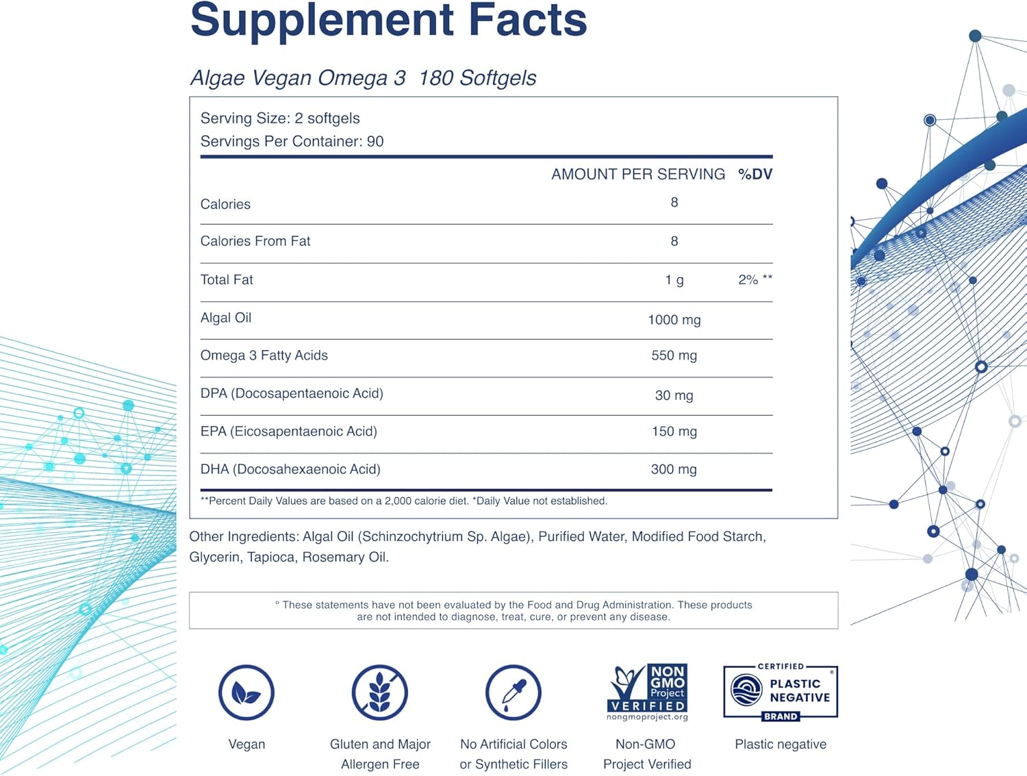 Plant-Based Vegan Omega-3 Softgels with DPA, DHA, EPA - Brain & Joint Support for Men, Women, Pregnant Women - Prenatal Supplement 1000mg