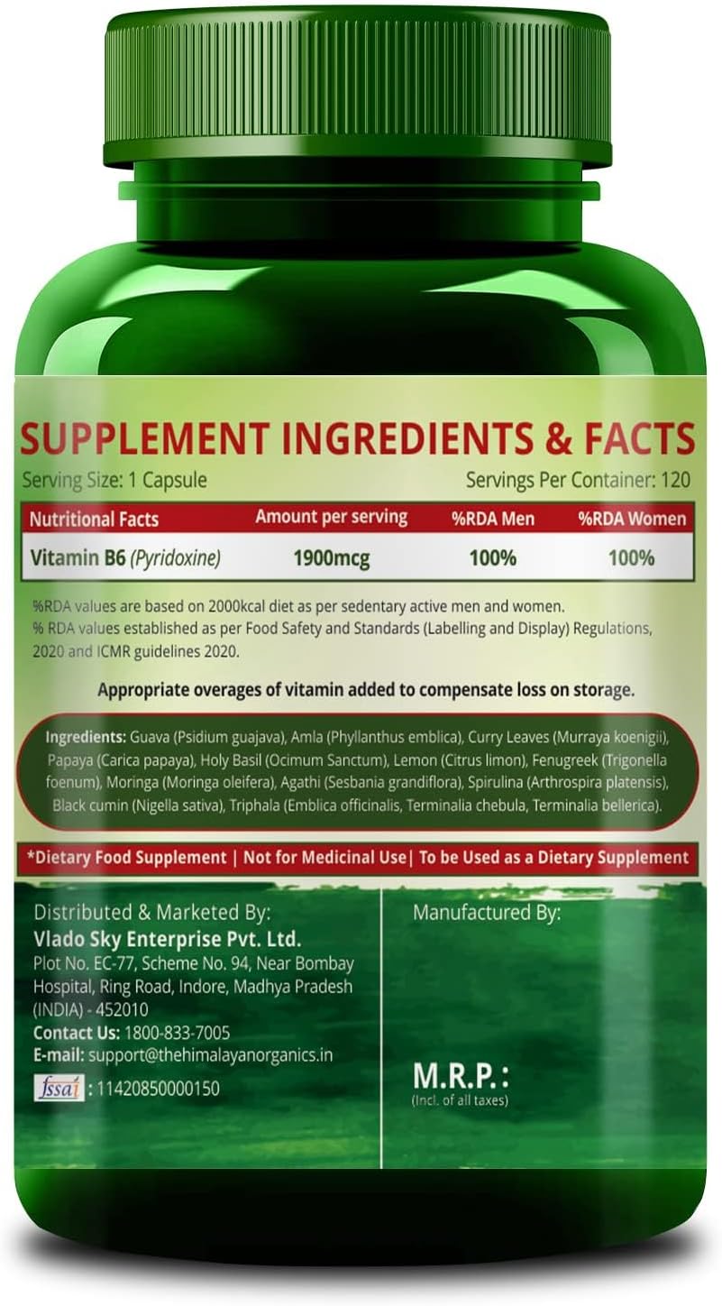 Plant-Based Vitamin B6 Capsules for Immunity & Brain Health - 120 Count