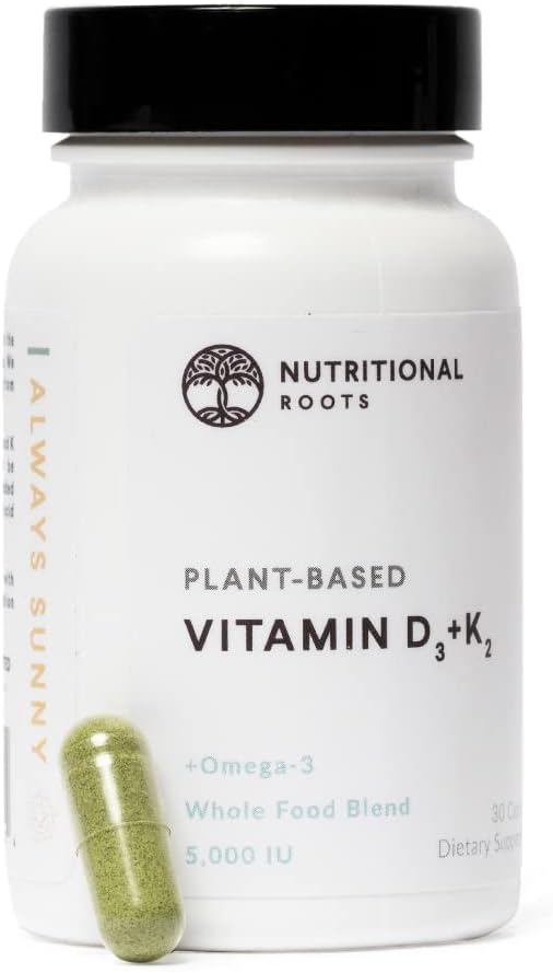 Plant Based Vitamin D3 K2 with Probiotics, Algal Omega 3 DHA, Organic Food Blend - Vegan Friendly - 30 ct - 1 Month Supply