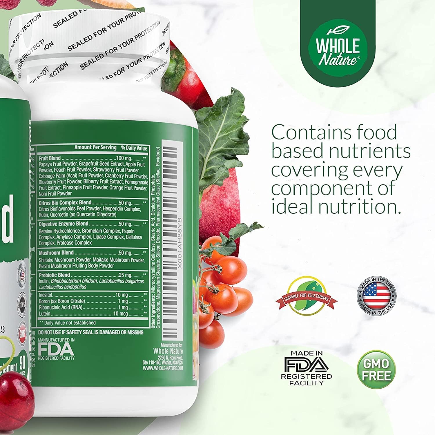 Plant-Based Whole Food Multivitamin with Digestive Support for Men and Women - Non-GMO Superfood Vitamins with Probiotics and Omegas