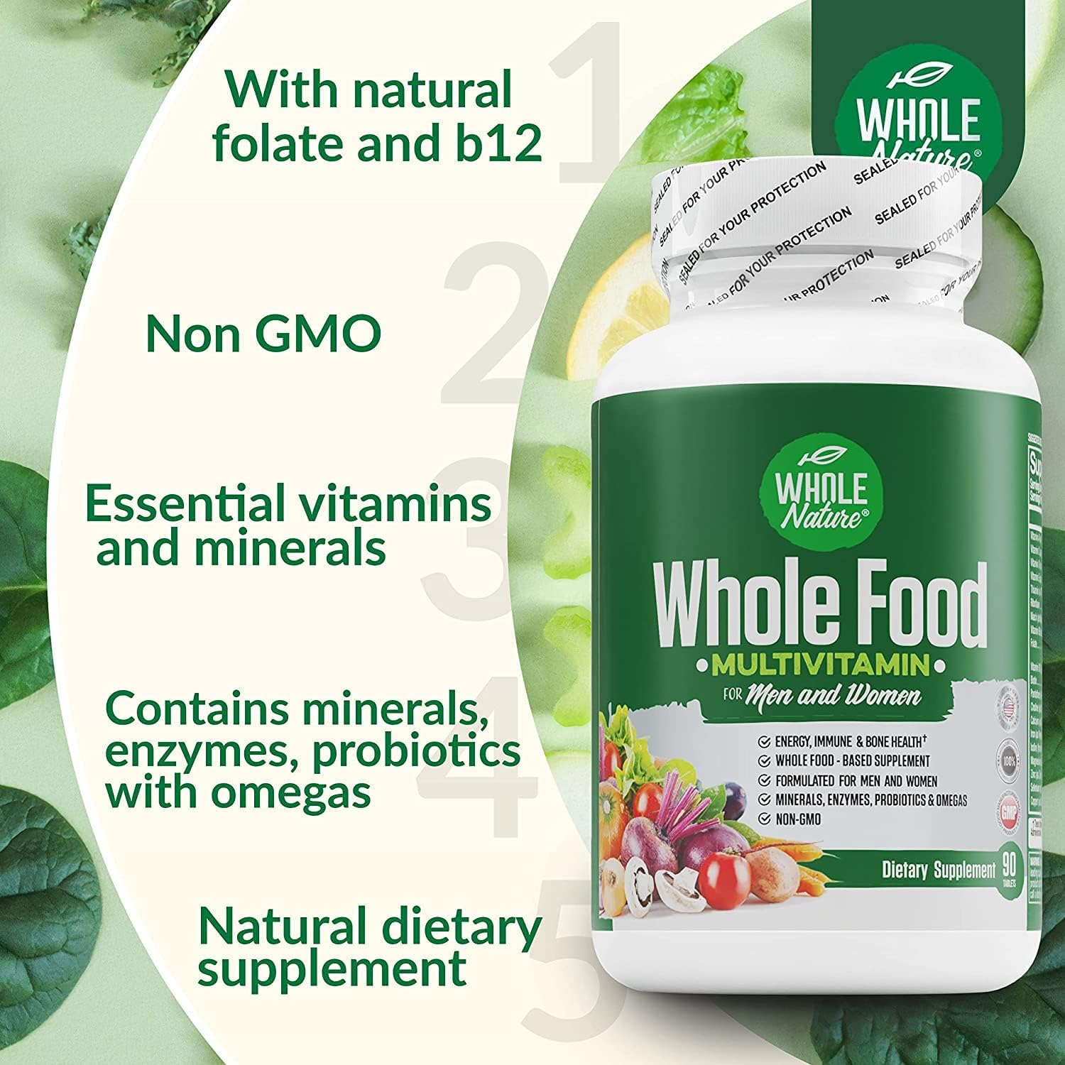 Plant-Based Whole Food Multivitamin with Digestive Support for Men and Women - Non-GMO Superfood Vitamins with Probiotics and Omegas