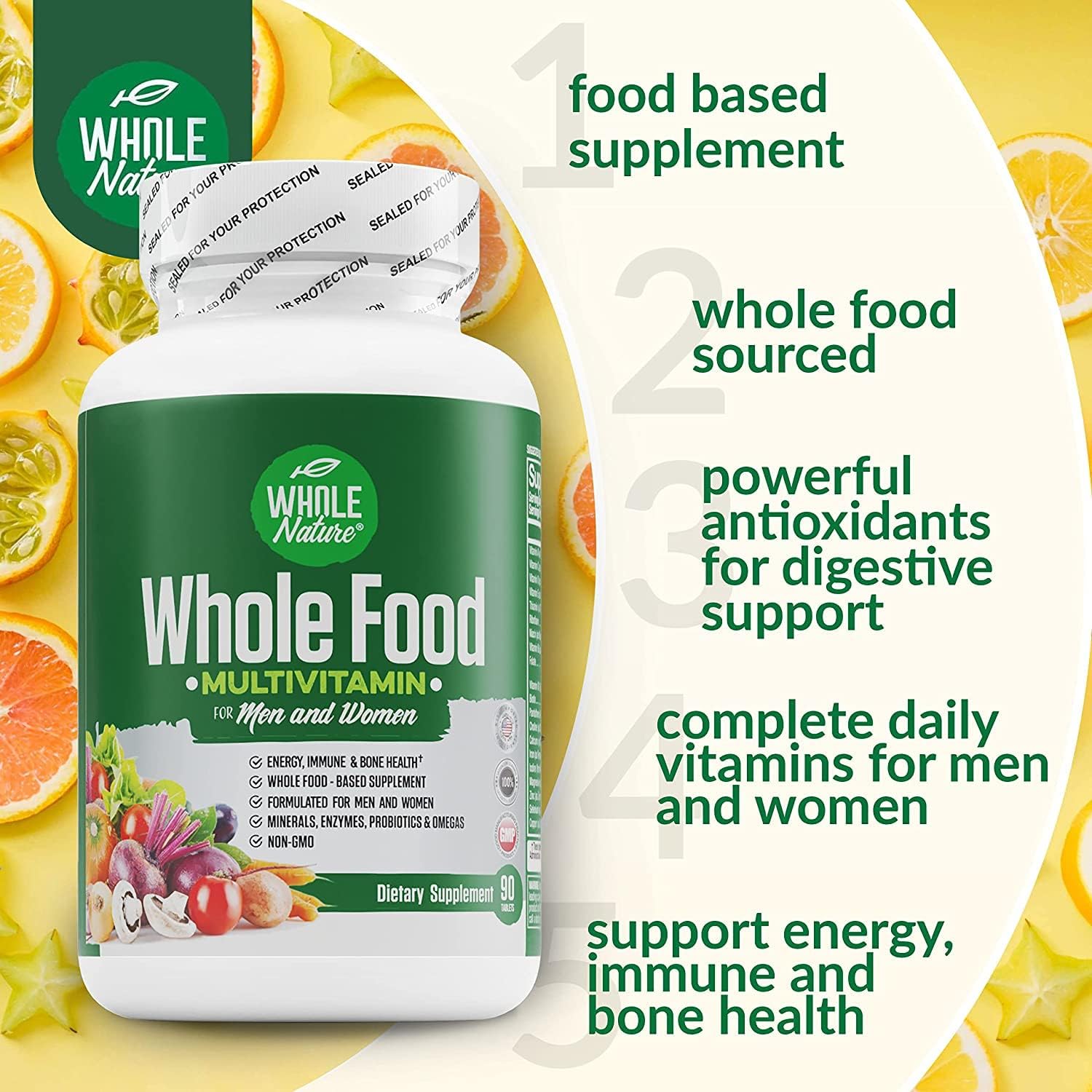 Plant-Based Whole Food Multivitamin with Digestive Support for Men and Women - Non-GMO Superfood Vitamins with Probiotics and Omegas