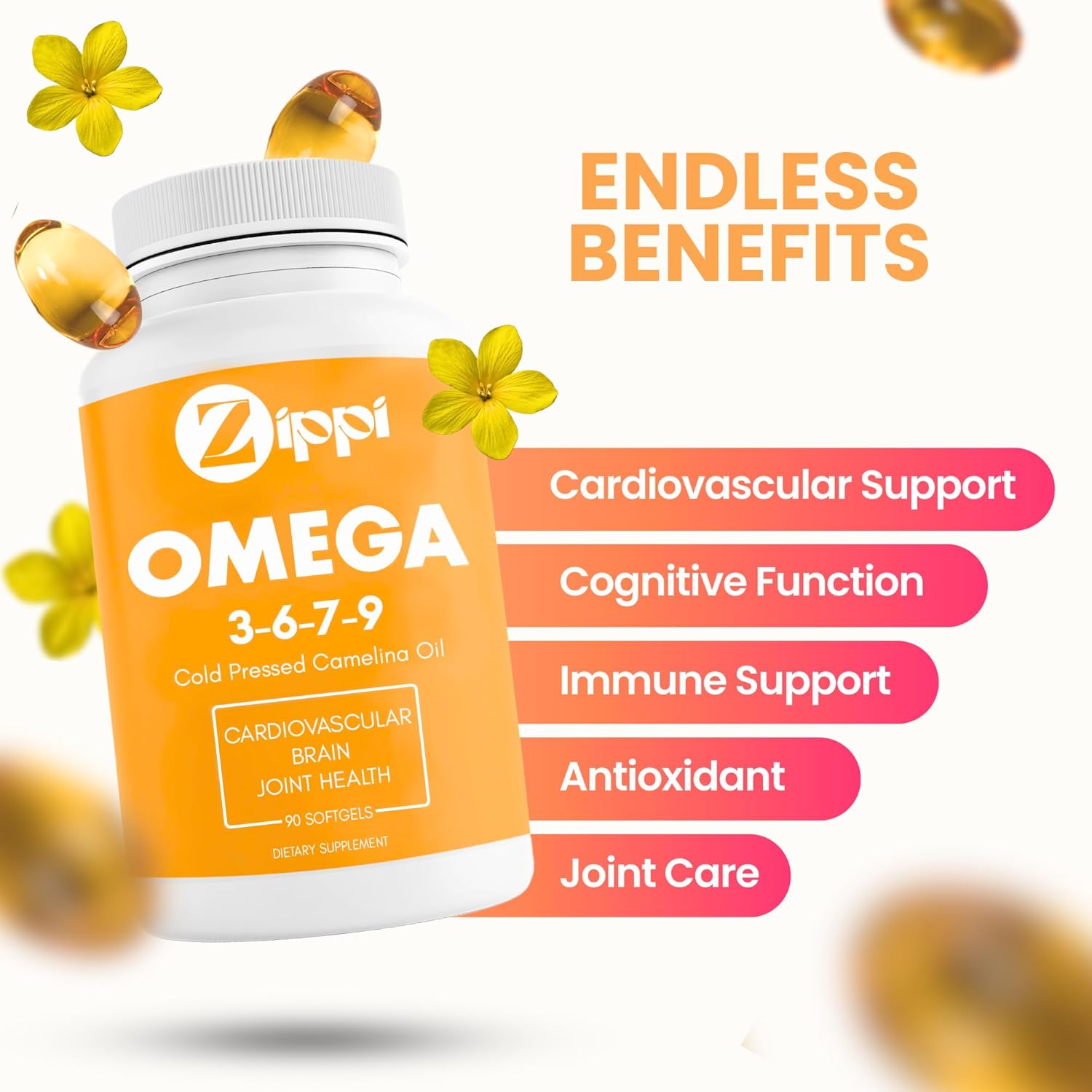 Plant Based Zippi Omega 3-6-7-9 Softgels for Brain, Liver, Cardiovascular & Joint Health (2 Pack)