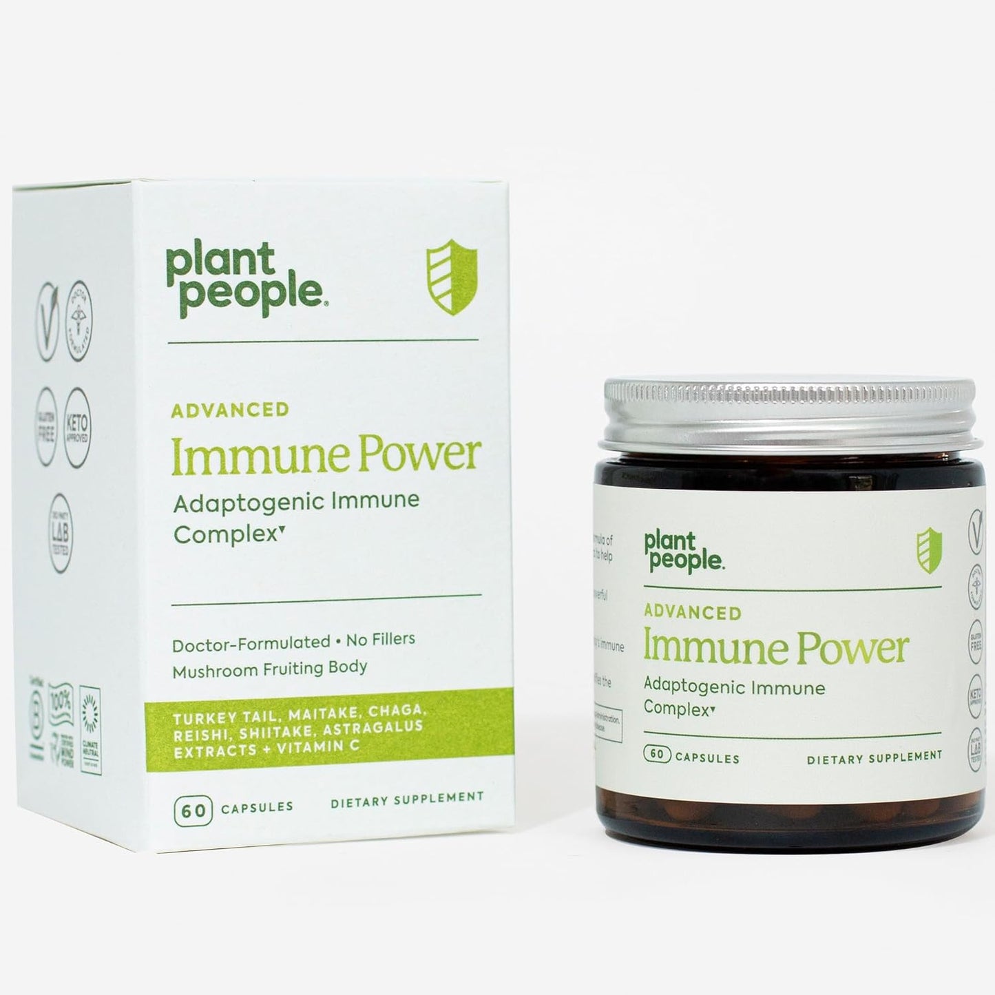Plant People Immune Power Capsules - Advanced Immune Support Blend with Mushrooms, Astragalus, Herbal, and Vitamin C - Natural, Organic, Vegan, Non-GMO - 60 Count