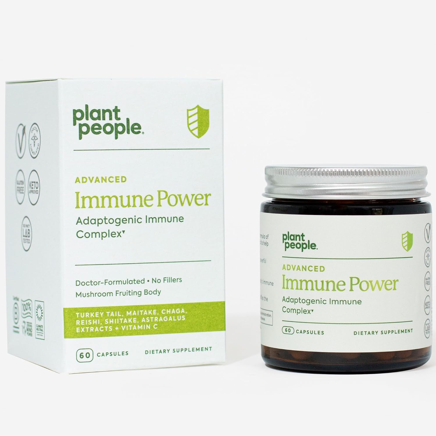Plant People Immune Power Capsules - Advanced Immune Support Blend with Mushrooms, Astragalus, Herbal, and Vitamin C - Natural, Organic, Vegan, Non-GMO - 60 Count