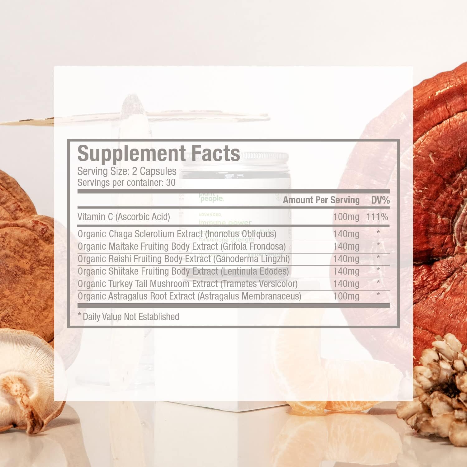 Plant People Immune Power Capsules - Advanced Immune Support Blend with Mushrooms, Astragalus, Herbal, and Vitamin C - Natural, Organic, Vegan, Non-GMO - 60 Count