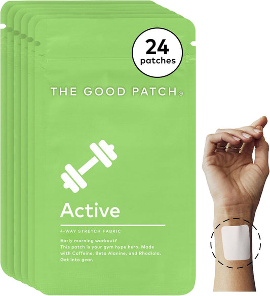 Plant Powered Energy Support Patch with Caffeine, Beta Alanine, and Rhodiola - Sustained Release Active Patches (24 Count)