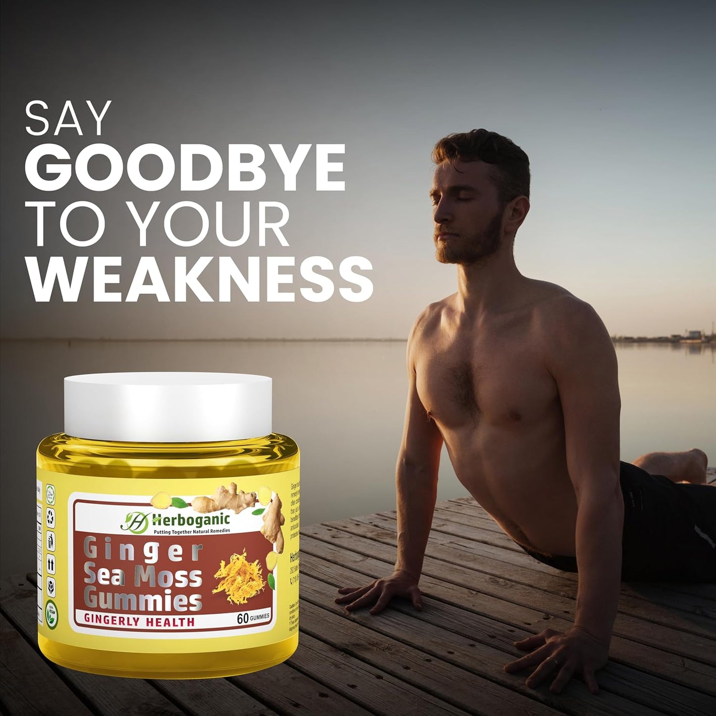 Plant-Powered HERBOGANIC Ginger Sea Moss Gummies for Immune & Digestive Health - 60 Count, Gluten-Free & Vegan-Friendly