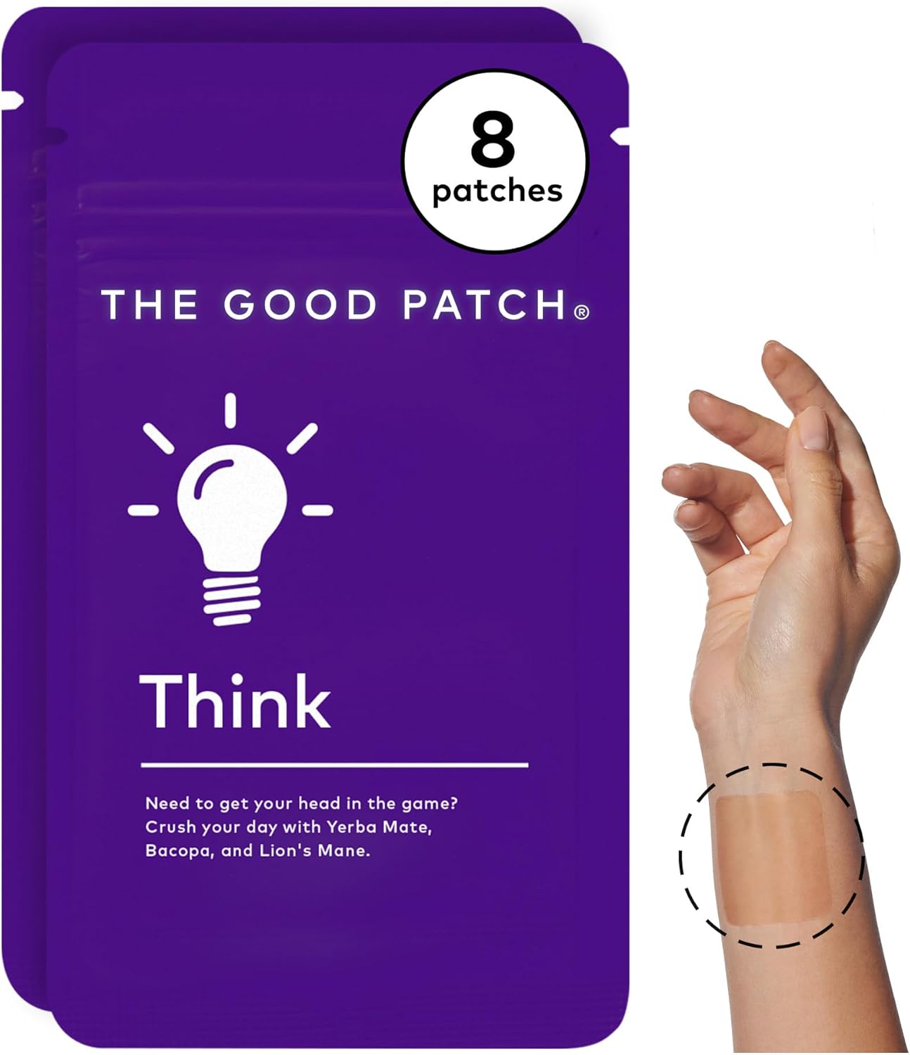 Plant-Powered Wellness Patches with Caffeine, Yerba Mate, Bacopa, and Lion's Mane - Pack of 8