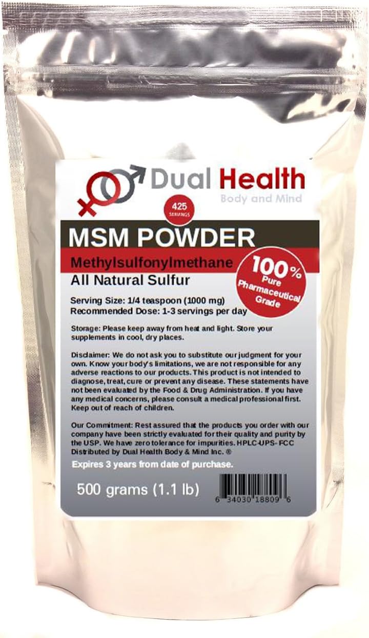 Plant Sourced MSM Powder for Body & Mind Health - 1.1 lbs Vegan Crystals, Opti Processed