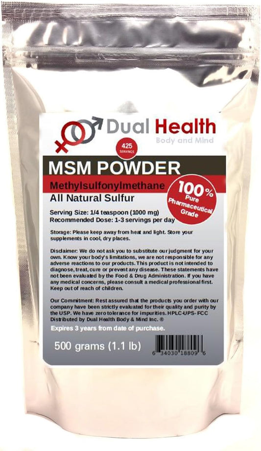 Plant Sourced MSM Powder for Body & Mind Health - 1.1 lbs Vegan Crystals, Opti Processed