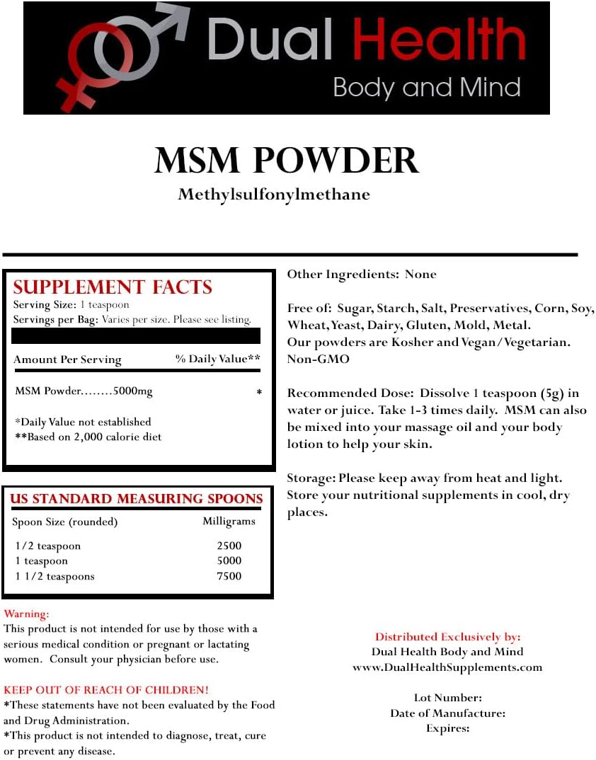 Plant Sourced MSM Powder for Body & Mind Health - 1.1 lbs Vegan Crystals, Opti Processed