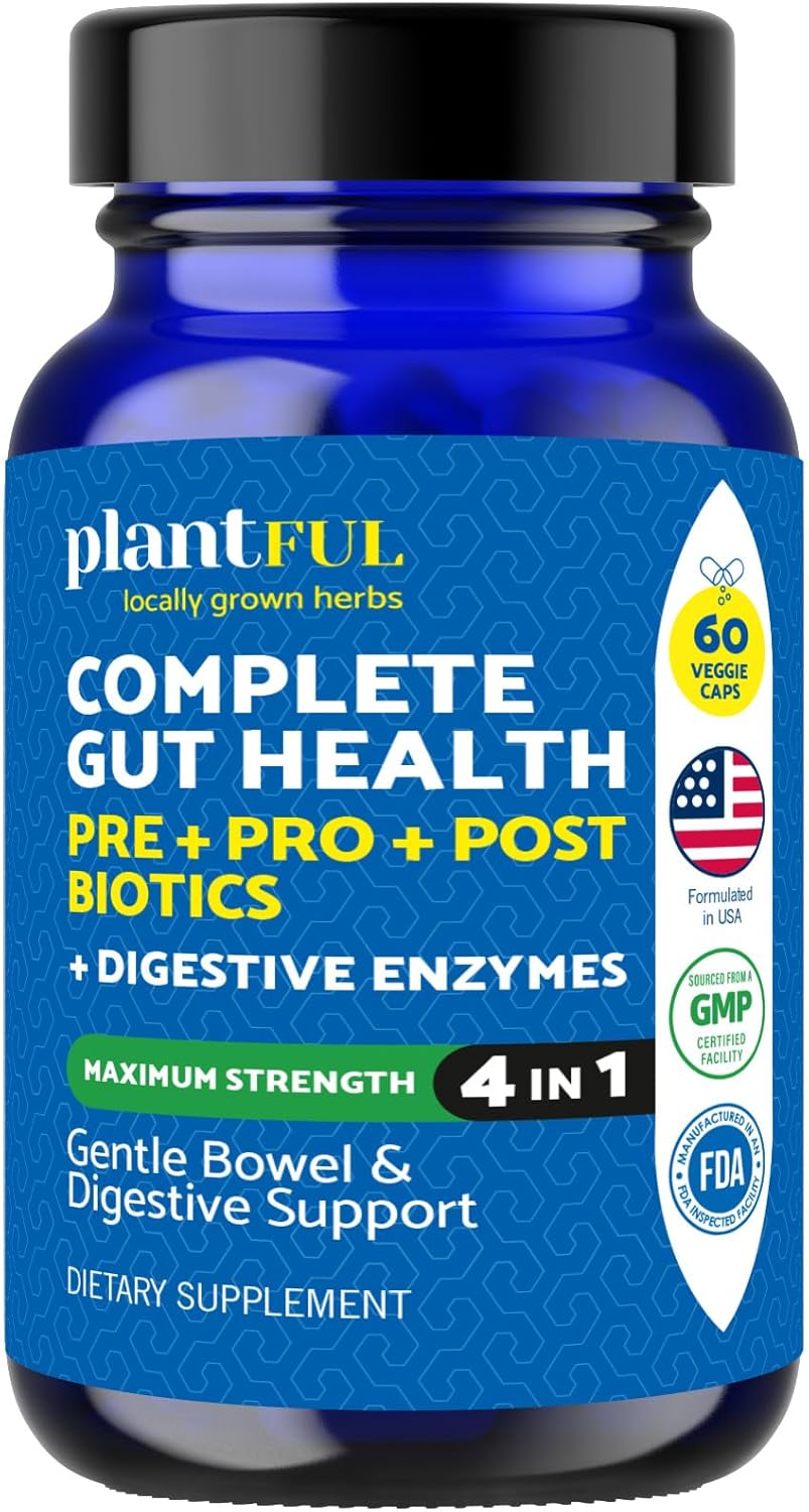 Plantful Research Digestive Enzymes & Probiotics - Gut Health Support for Men & Women - Gas & Bloating Relief - 60 Non GMO Caps
