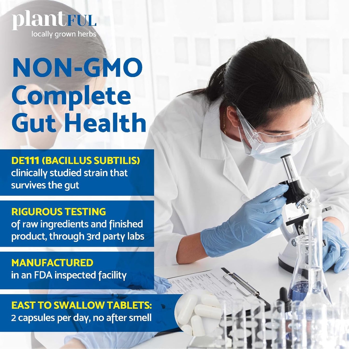 Plantful Research Digestive Enzymes & Probiotics - Gut Health Support for Men & Women - Gas & Bloating Relief - 60 Non GMO Caps