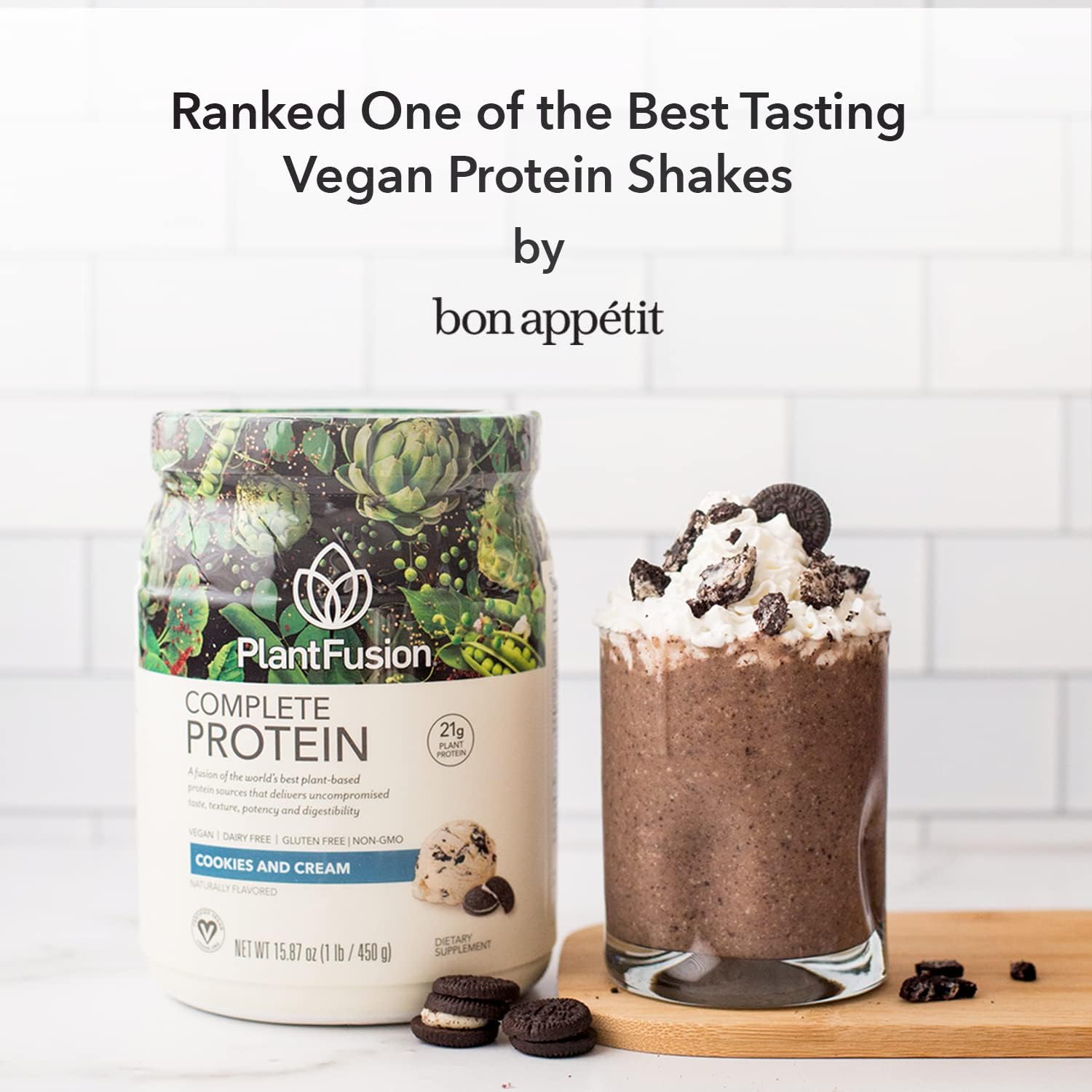 PlantFusion Cookies & Cream Vegan Protein Powder - Complete Plant-Based Protein with BCAAs, Digestive Enzymes - Keto, Gluten-Free, Non-Dairy - 2 lb