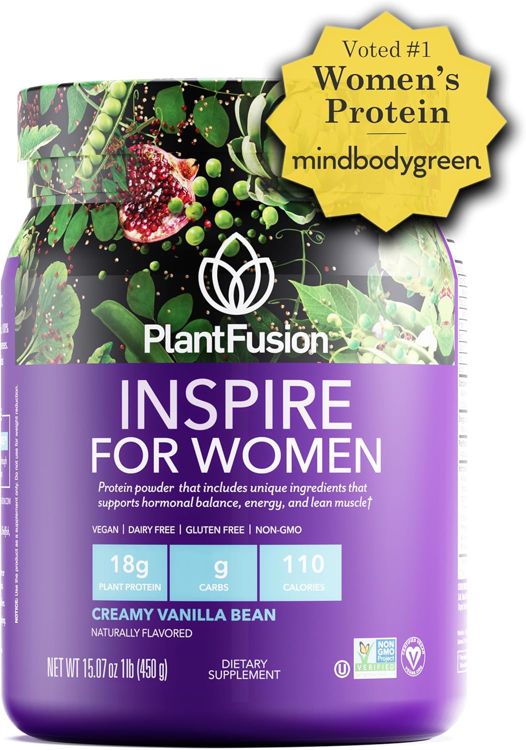 PlantFusion Inspire Creamy Vanilla Bean 1 lb - Women's Low Carb Protein Powder for Lean Muscle - Keto, Gluten Free, Soy Free, Non-Dairy, No Sugar, Non-GMO