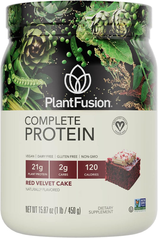 PlantFusion Red Velvet Vegan Protein Powder - Plant Based with BCAAs, Digestive Enzymes, Pea Protein - Keto, Gluten Free, Non-Dairy - 1 lb