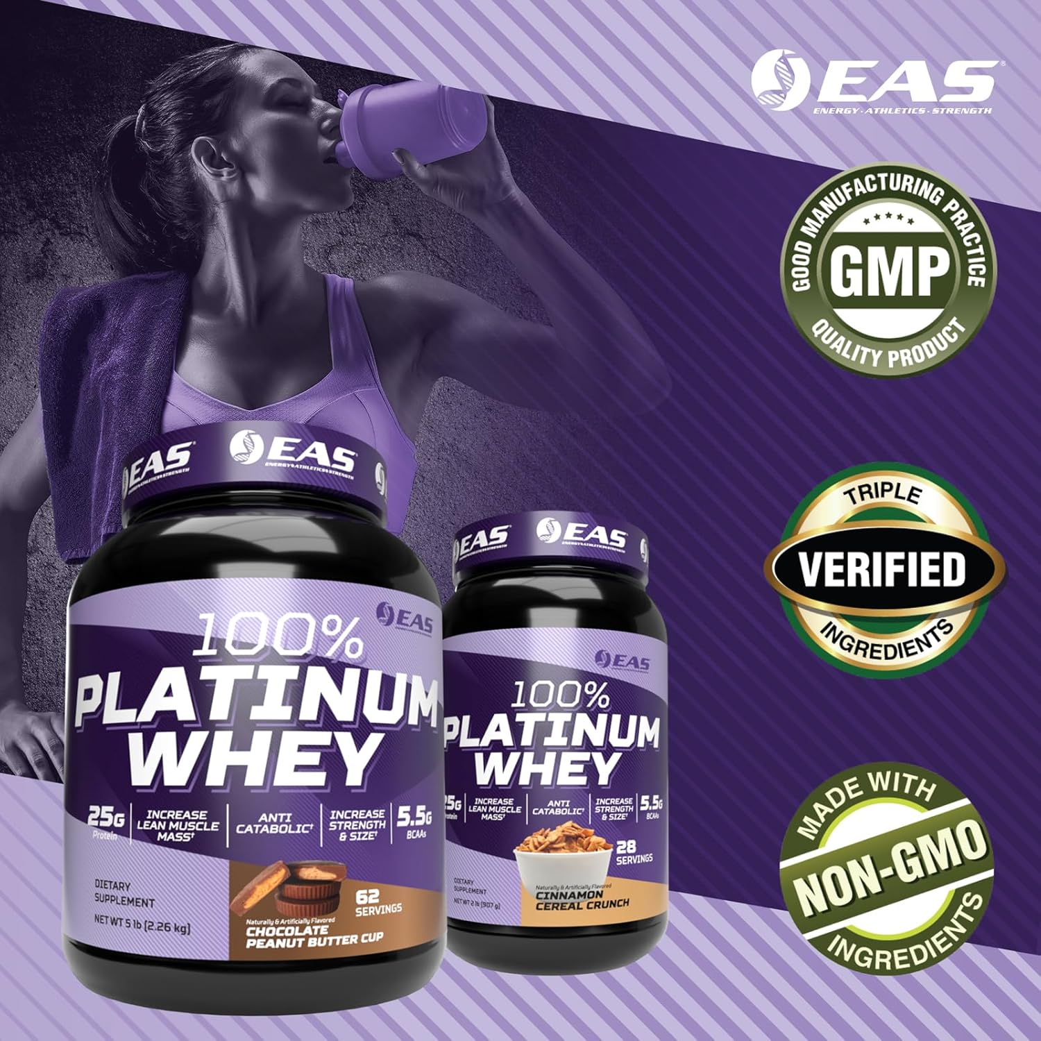 Platinum Whey Protein Blend for Size & Strength with 25g Protein, 5.5g BCAAs - 2lb Chocolate Ice Cream Flavor