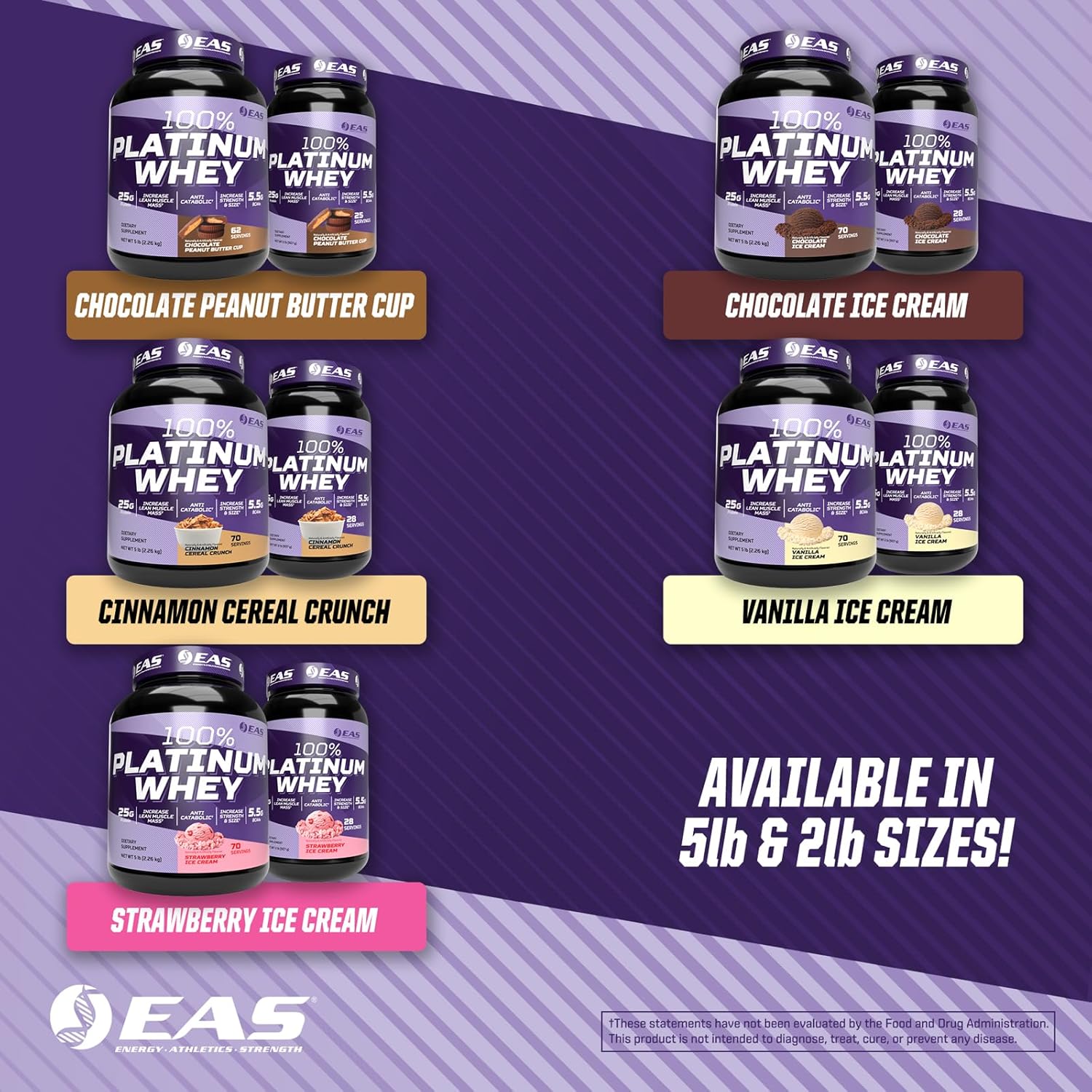 Platinum Whey Protein Blend for Size & Strength with 25g Protein, 5.5g BCAAs - 2lb Chocolate Ice Cream Flavor