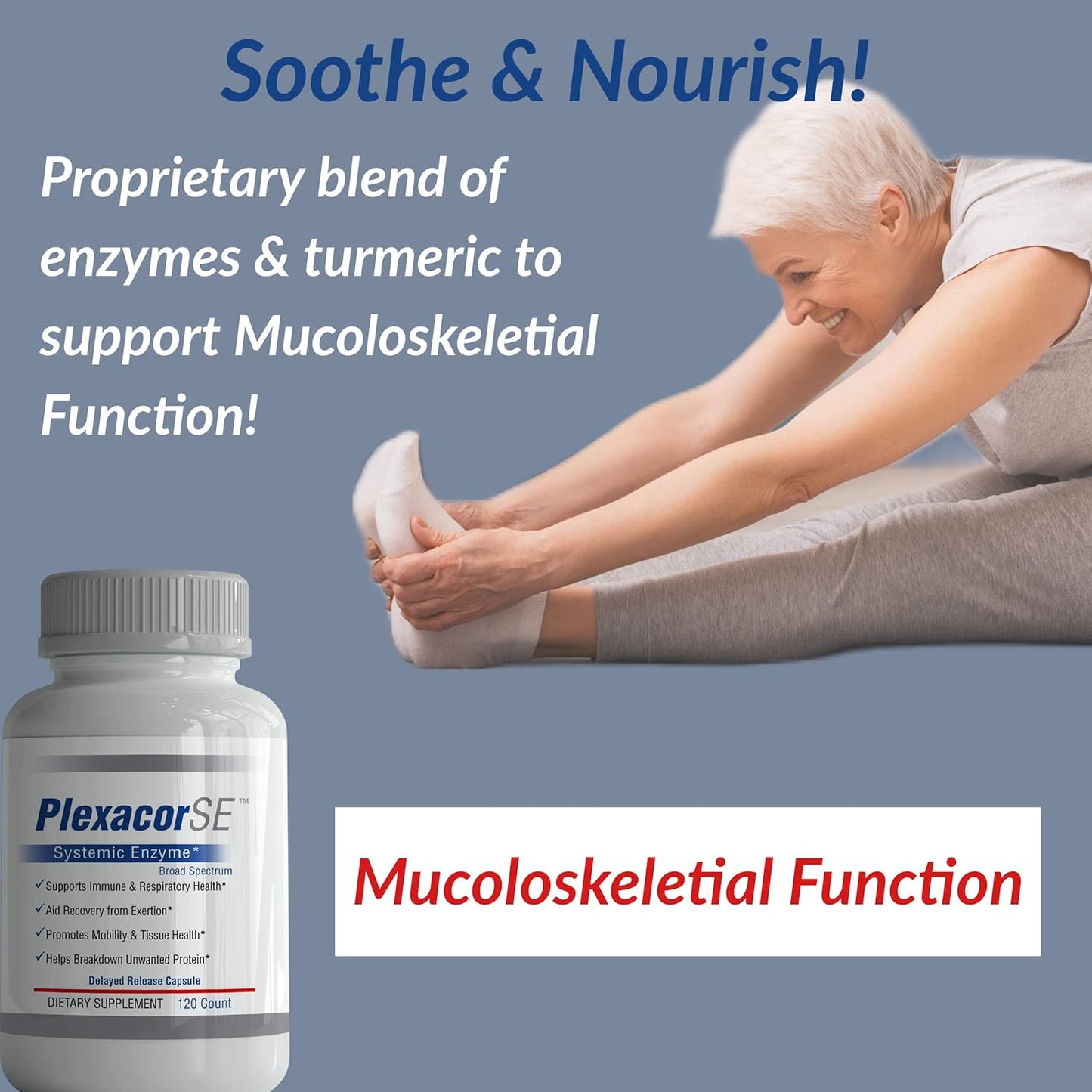 Plexacor Multi-Enzymes Fibrin Defense Joint Supplement 6-in-1 SuperEnzyme Blend with Rutin Serrapeptase Superior Turmeric Healthy Inflammation Response Natural 120 Count