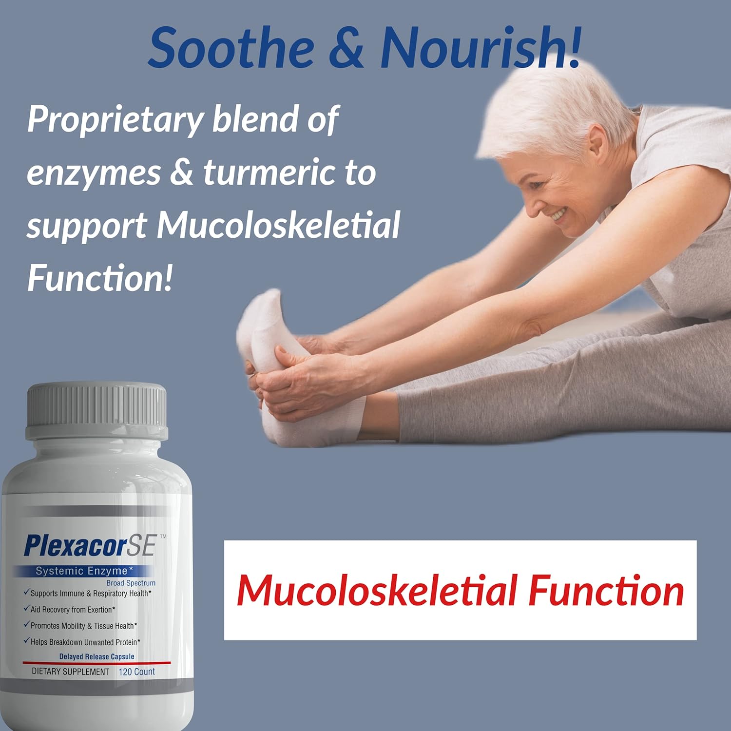 Plexacor Multi-Enzymes Fibrin Defense Joint Supplement 6-in-1 SuperEnzyme Blend with Rutin Serrapeptase Superior Turmeric Healthy Inflammation Response Natural 120 Count