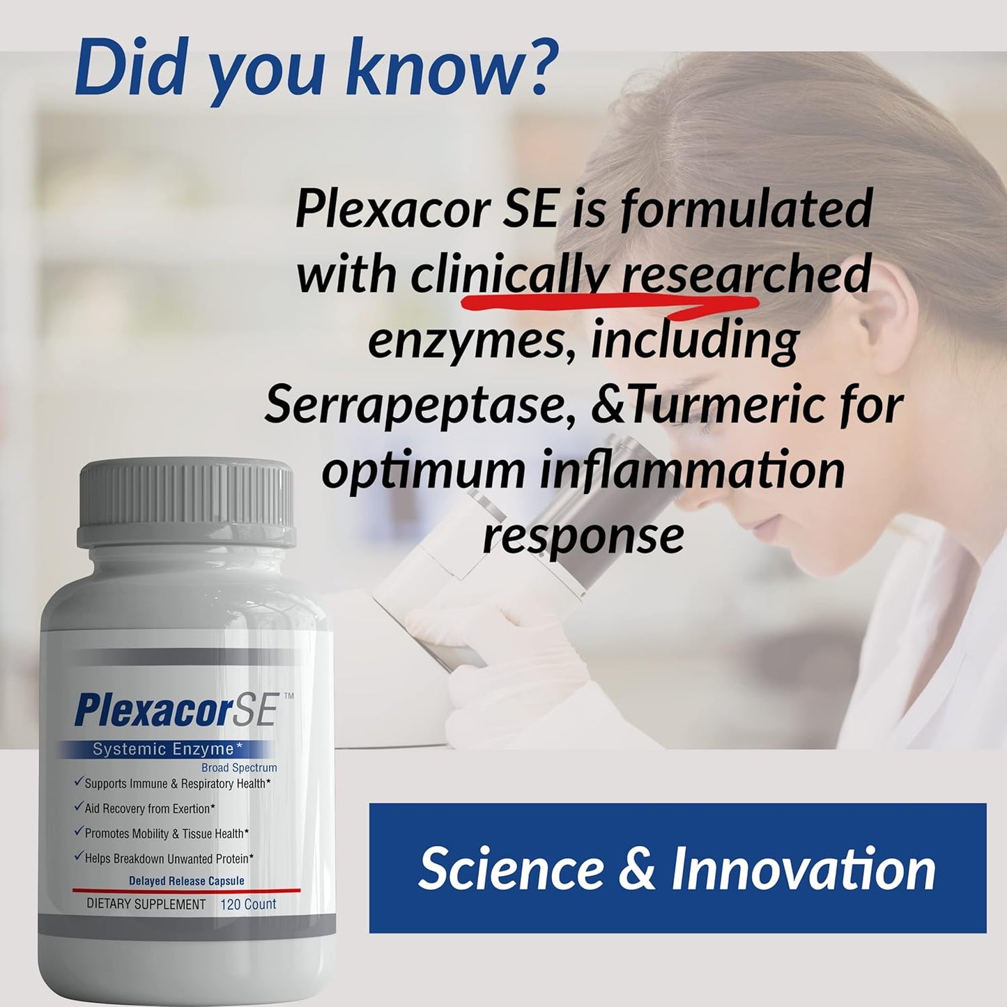 Plexacor Multi-Enzymes Fibrin Defense Joint Supplement 6-in-1 SuperEnzyme Blend with Rutin Serrapeptase Superior Turmeric Healthy Inflammation Response Natural 120 Count