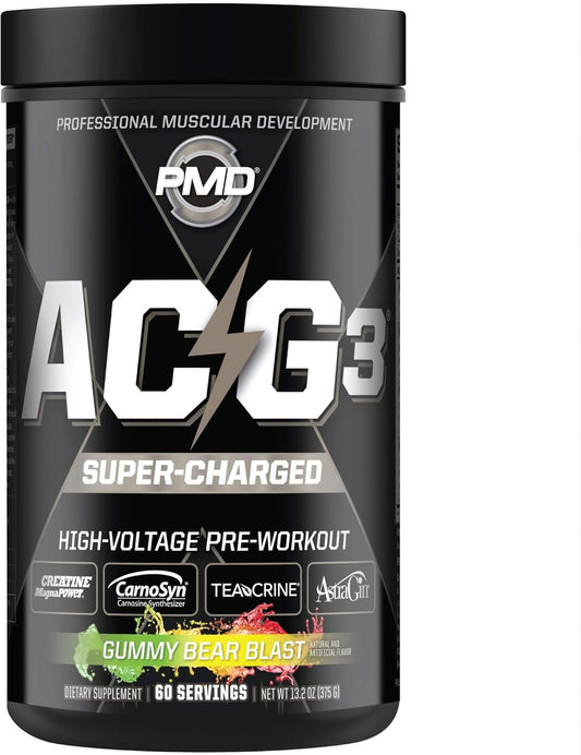 PMD Sports ACG3 Supercharged Pre Workout for Men and Women - Gummy Bear Blast Flavor - Boost Strength, Energy, Focus, Endurance - 60 Servings