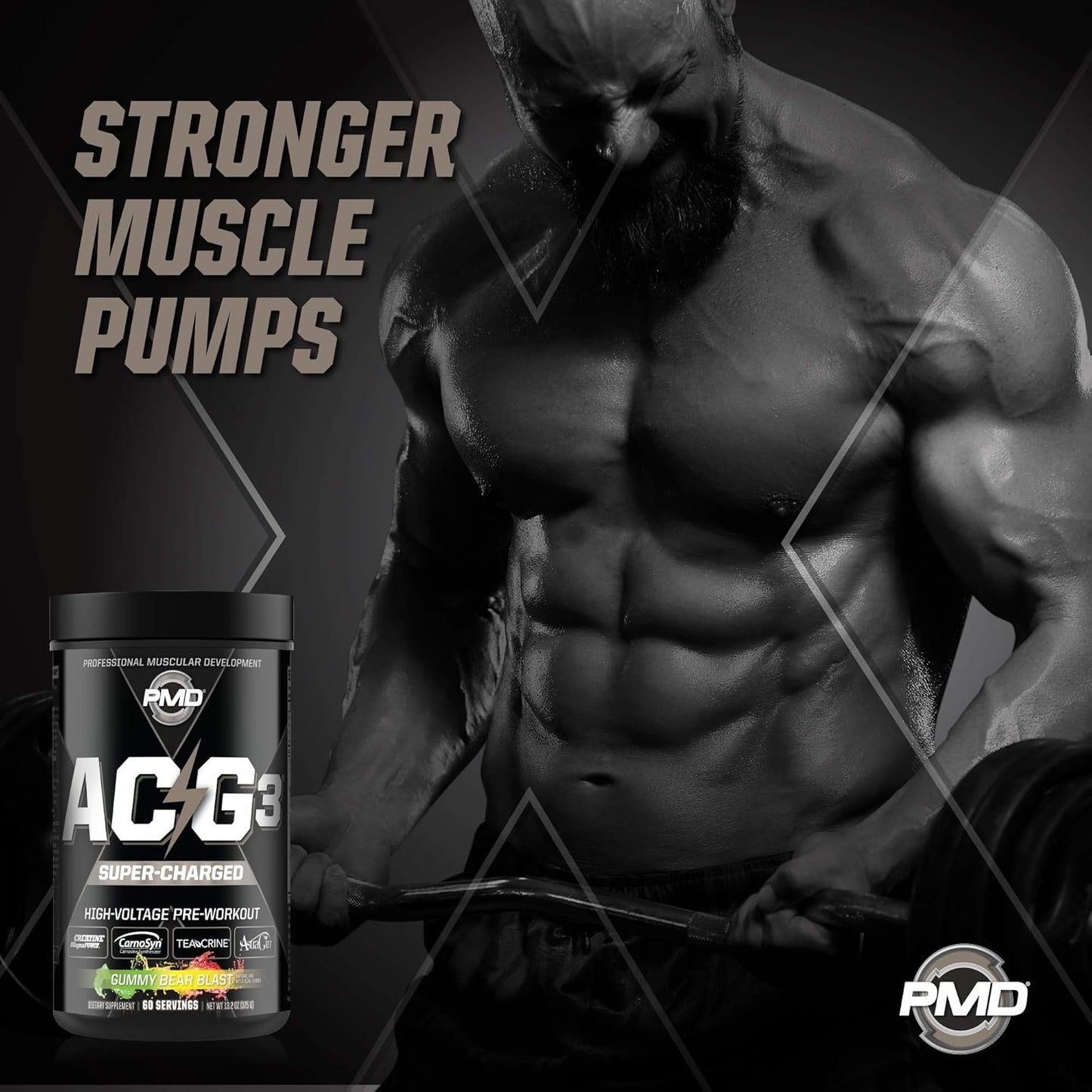 PMD Sports ACG3 Supercharged Pre Workout for Men and Women - Gummy Bear Blast Flavor - Boost Strength, Energy, Focus, Endurance - 60 Servings