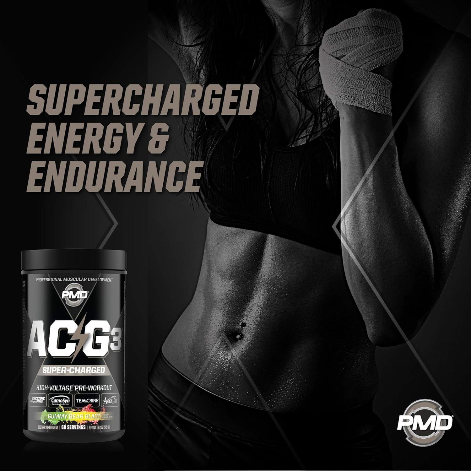 PMD Sports ACG3 Supercharged Pre Workout for Men and Women - Gummy Bear Blast Flavor - Boost Strength, Energy, Focus, Endurance - 60 Servings