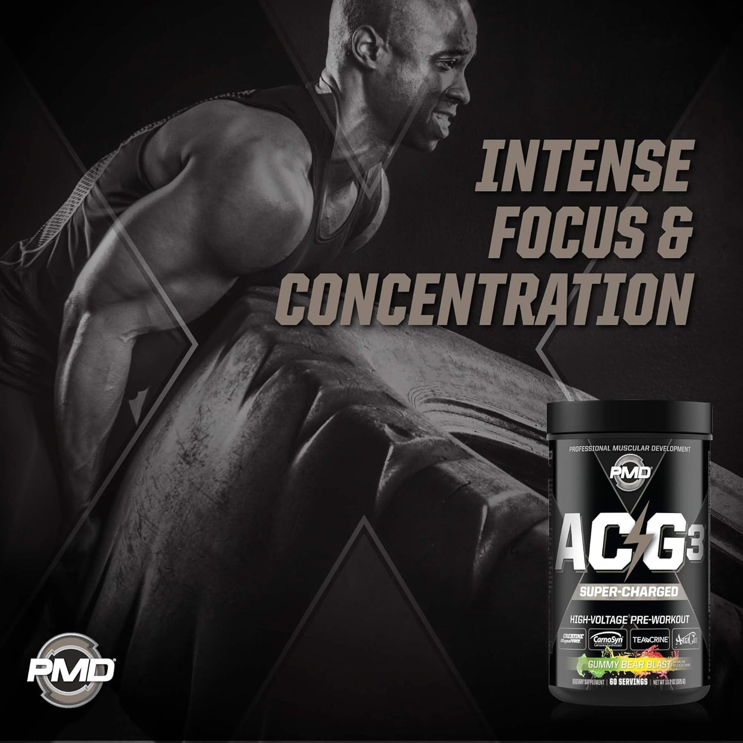 PMD Sports ACG3 Supercharged Pre Workout for Men and Women - Gummy Bear Blast Flavor - Boost Strength, Energy, Focus, Endurance - 60 Servings