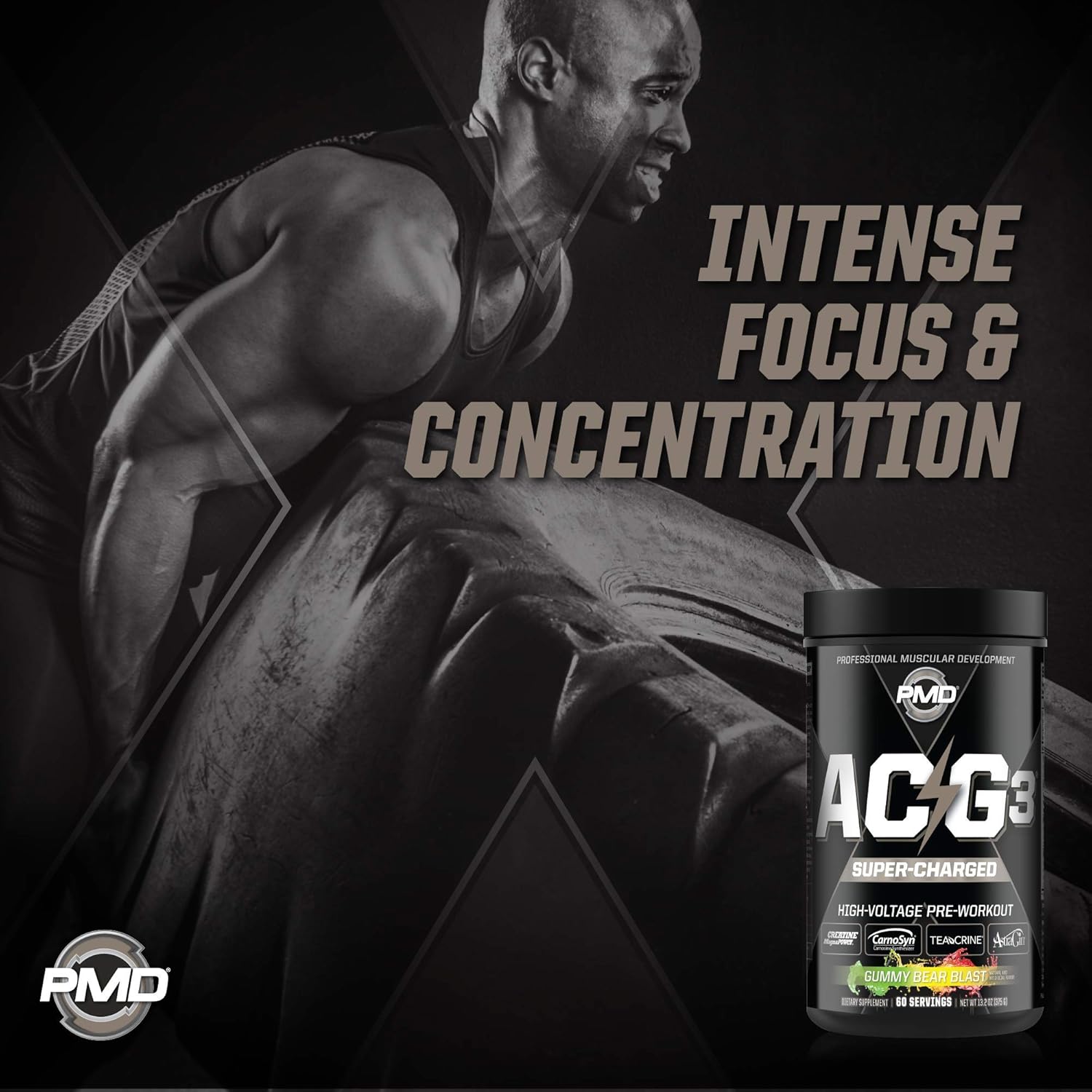 PMD Sports ACG3 Supercharged Pre Workout for Men and Women - Gummy Bear Blast Flavor - Boost Strength, Energy, Focus, Endurance - 60 Servings