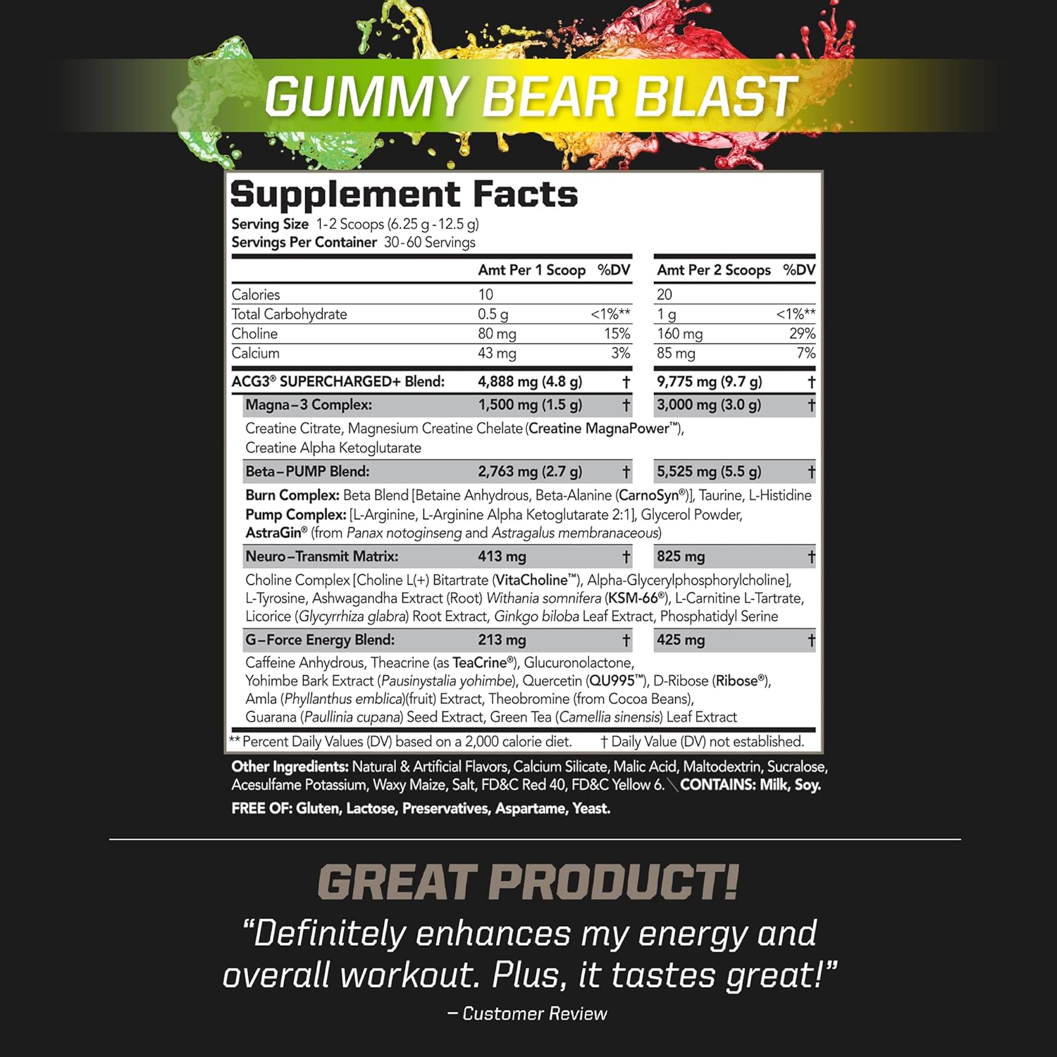 PMD Sports ACG3 Supercharged Pre Workout for Men and Women - Gummy Bear Blast Flavor - Boost Strength, Energy, Focus, Endurance - 60 Servings