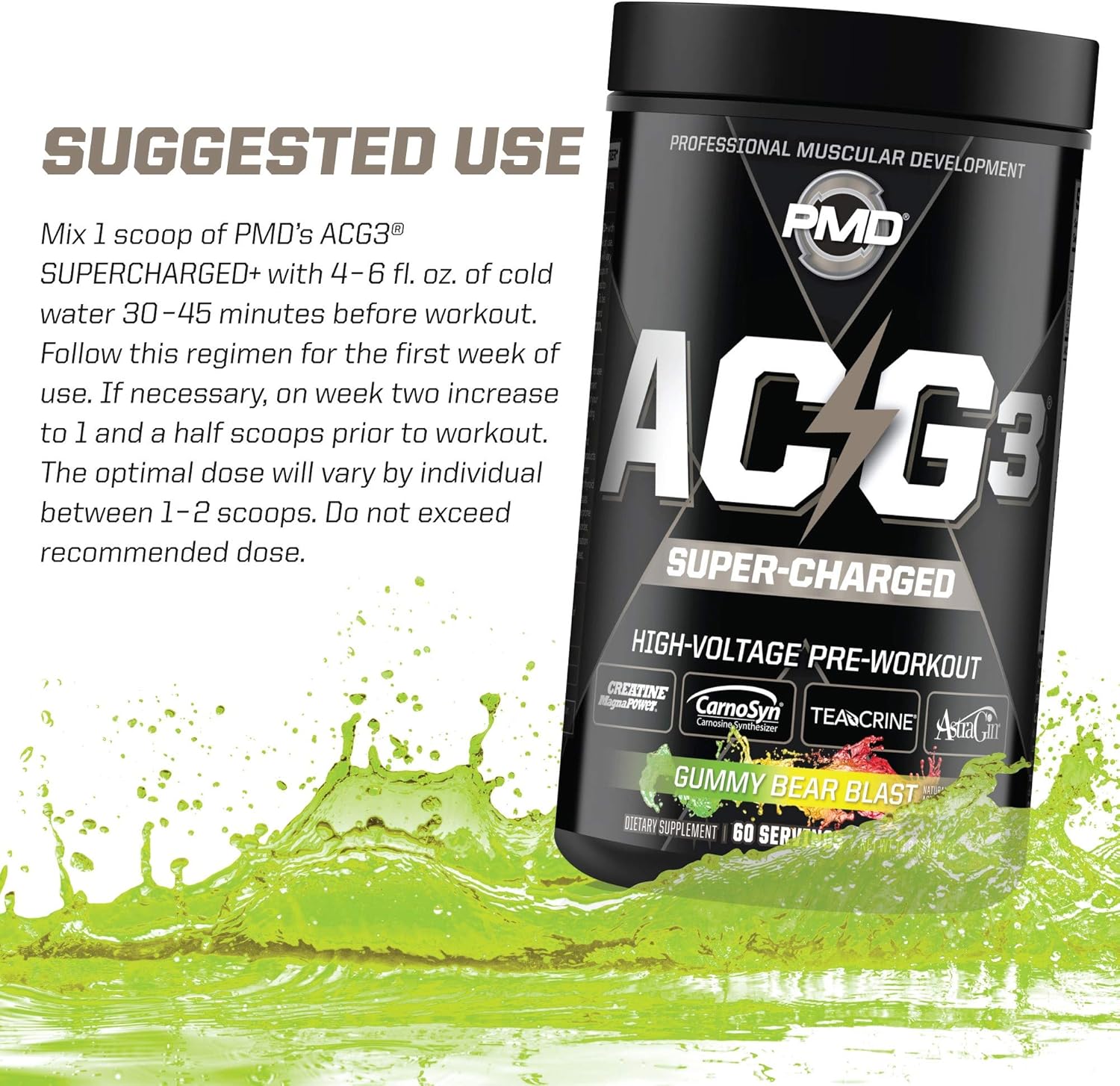 PMD Sports ACG3 Supercharged Pre Workout for Men and Women - Gummy Bear Blast Flavor - Boost Strength, Energy, Focus, Endurance - 60 Servings