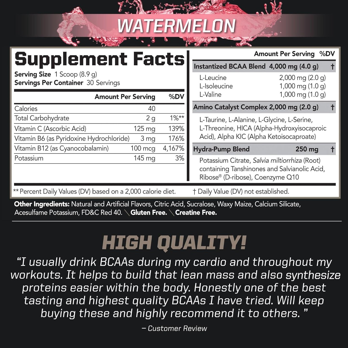 PMD Sports BCAA Powder Drink Mix - Watermelon Flavor, Stim-Free Amino Acids for Improved Workout Performance and Recovery - Muscle Builder and Energy Booster (30 Servings)