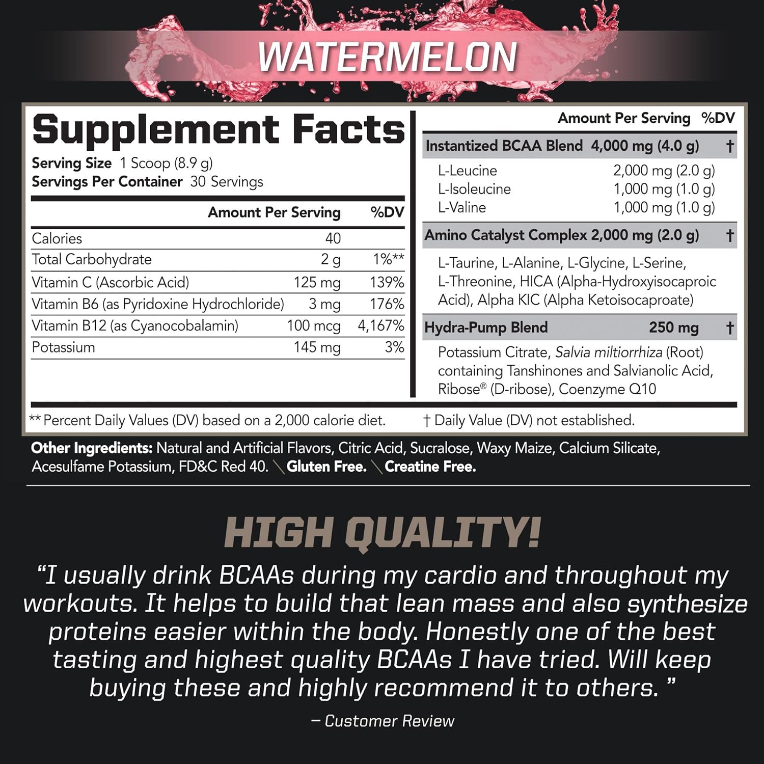 PMD Sports BCAA Powder Drink Mix - Watermelon Flavor, Stim-Free Amino Acids for Improved Workout Performance and Recovery - Muscle Builder and Energy Booster (30 Servings)