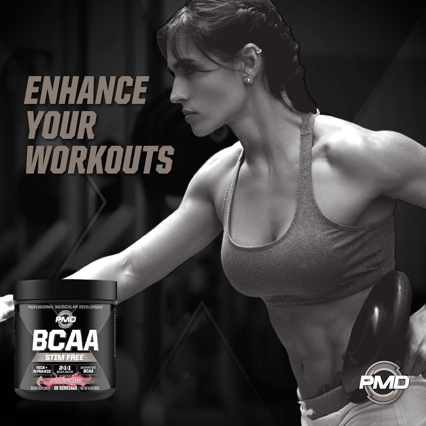 PMD Sports BCAA Powder Drink Mix - Watermelon Flavor, Stim-Free Amino Acids for Improved Workout Performance and Recovery - Muscle Builder and Energy Booster (30 Servings)