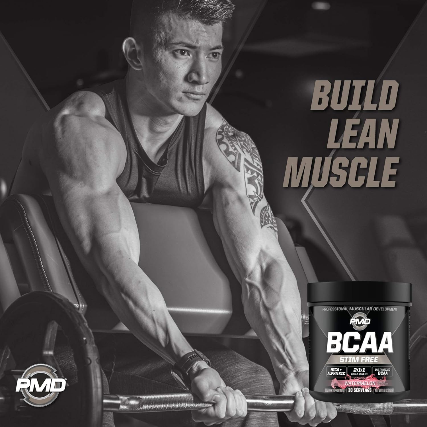 PMD Sports BCAA Powder Drink Mix - Watermelon Flavor, Stim-Free Amino Acids for Improved Workout Performance and Recovery - Muscle Builder and Energy Booster (30 Servings)
