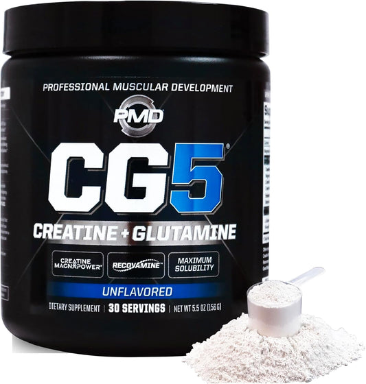 PMD Sports CG5 Premium Creatine & L Glutamine Powder for Lean Muscle & Workout Performance - Unflavored, 30 Servings