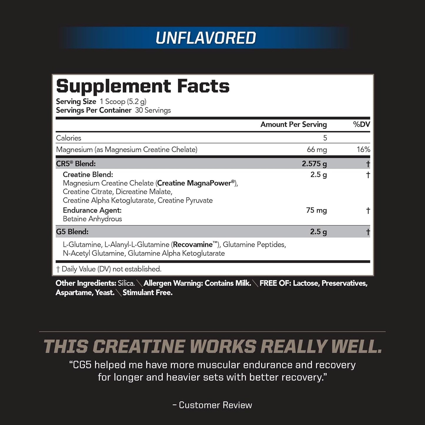 PMD Sports CG5 Premium Creatine & L Glutamine Powder for Lean Muscle & Workout Performance - Unflavored, 30 Servings