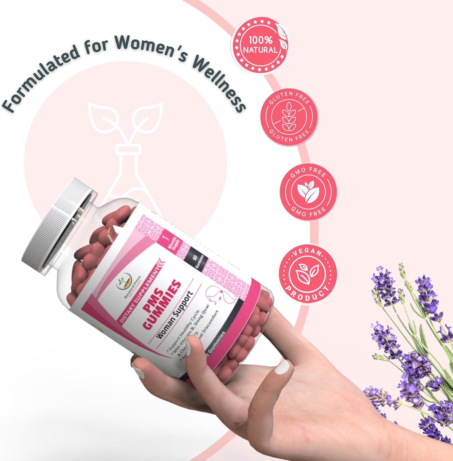 PMS Support Gummies with Chasteberry, Vitamin B6, Lemon Balm & Dong Quai Extract - 30 Servings