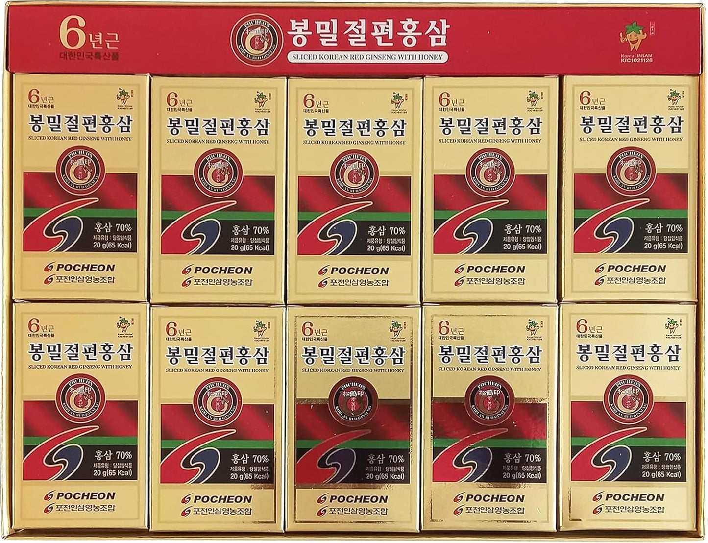 POCHEON KOREAN RED GINSENG Pocheon 200g(10ea X 20g) 6Years Sliced Korean Panax Red Ginseng Roots with Honey, Saponin, Natural Immune Support